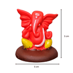 Resin Ganesha Murti Idol Statue Sculpture - 5cm x 5cm Saffron Colour with Brown Platform | Miniature Divine Decor - Divinesansar