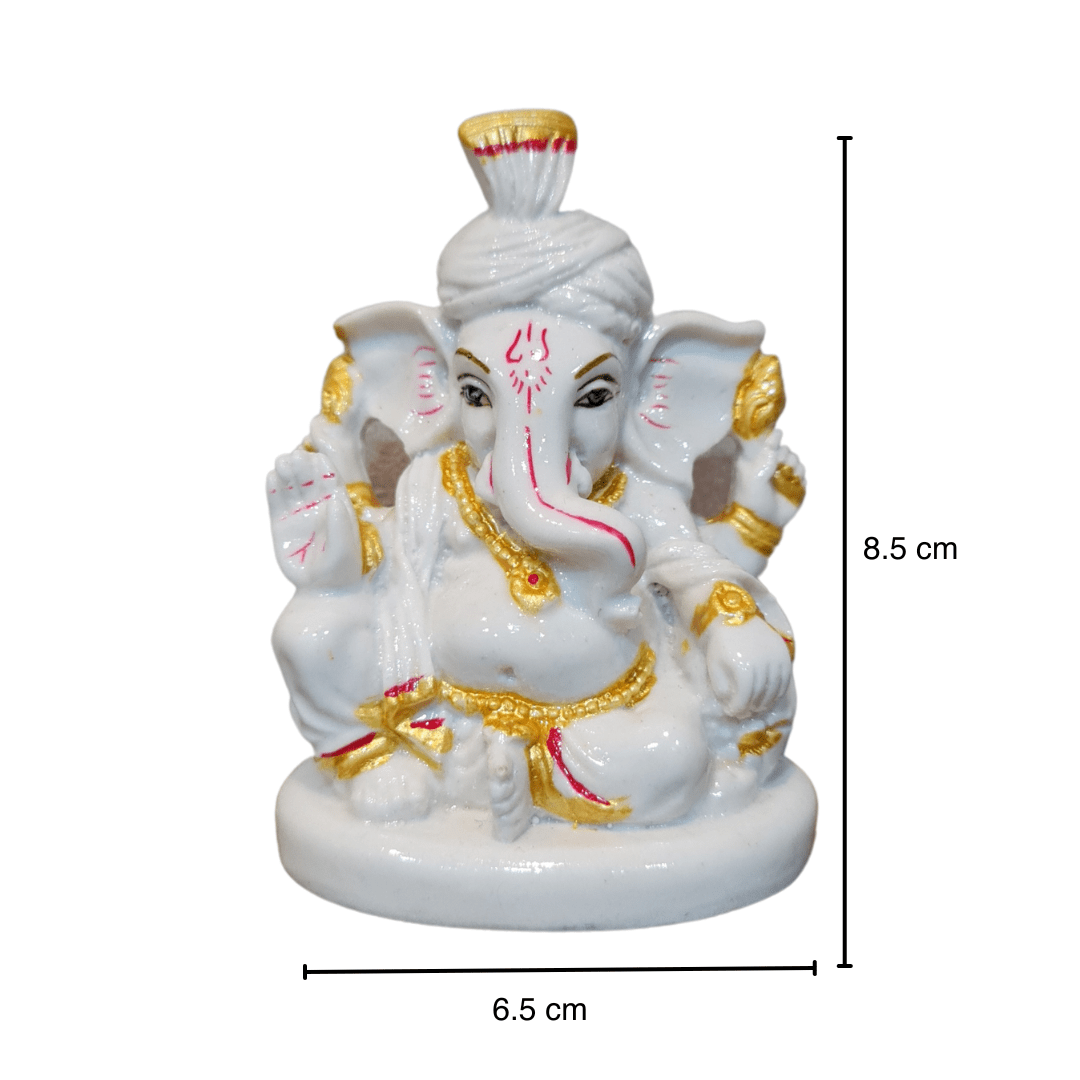 Ganesh Murti Porcelain - 8.5cm x 6.5cm White Hand-Painted - Divinesansar