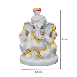 Ganesh Murti Porcelain - 8.5cm x 6.5cm White Hand-Painted - Divinesansar