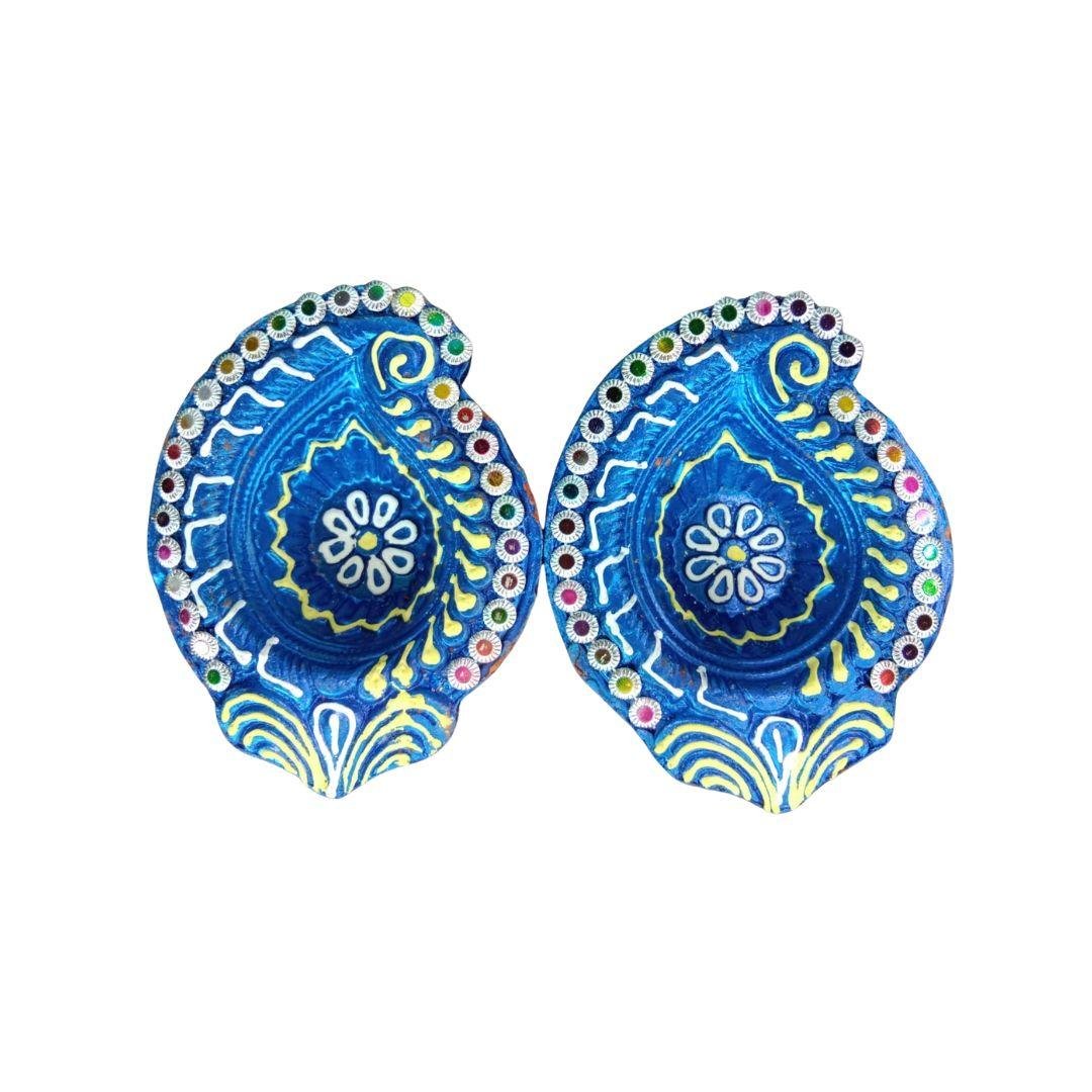 Colourful Clay Diyas for Diwali | Set of 2 - Divinesansar