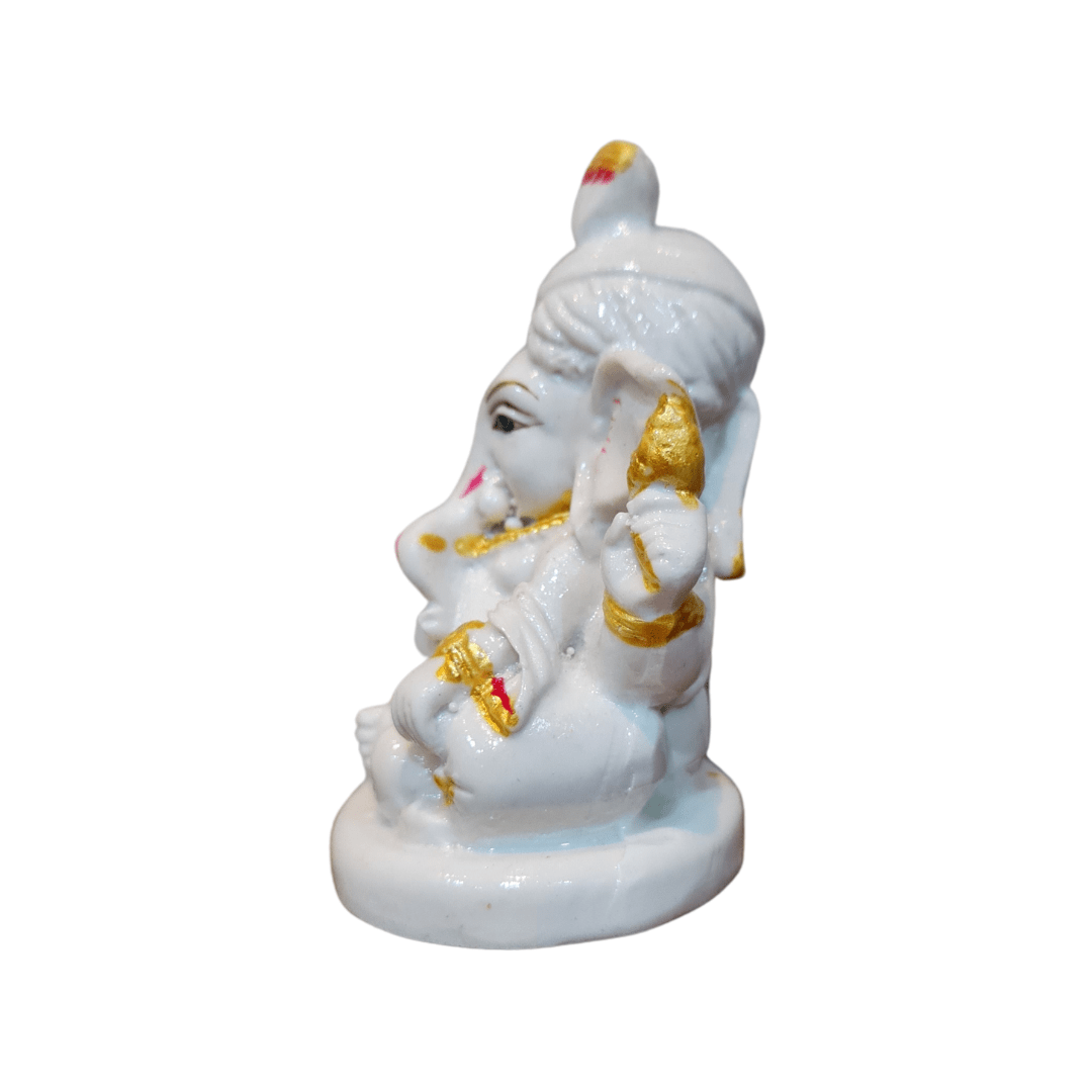 Ganesh Murti Porcelain - 8.5cm x 6.5cm White Hand-Painted - Divinesansar