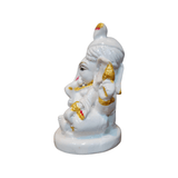 Ganesh Murti Porcelain - 8.5cm x 6.5cm White Hand-Painted - Divinesansar