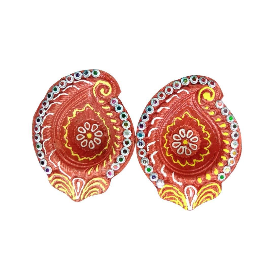 Colourful Clay Diyas for Diwali | Set of 2 - Divinesansar