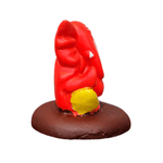 Resin Ganesha Murti Idol Statue Sculpture - 5cm x 5cm Saffron Colour with Brown Platform | Miniature Divine Decor - Divinesansar