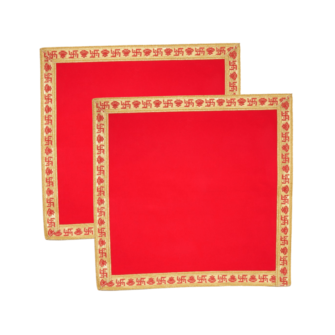Red Velvet Pooja Aasan Cloth (Set of 2) - Divinesansar