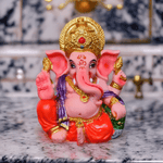 Resin Ganesha Murti Idol Statue Sculpture - 9cm Bodycolour with Multicolour Decoration | Divine Home Decor - Divinesansar