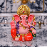Resin Ganesha Murti Idol Statue Sculpture - 9cm Bodycolour with Multicolour Decoration | Divine Home Decor - Divinesansar
