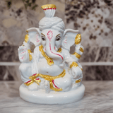 Ganesh Murti Porcelain - 8.5cm x 6.5cm White Hand-Painted - Divinesansar