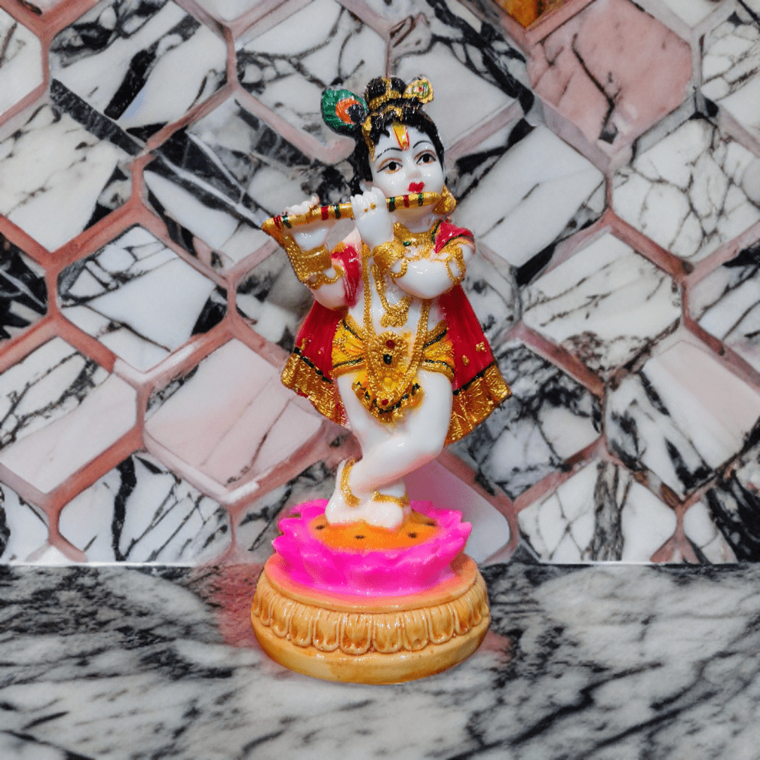 Resin Krishna Kishan Murti Idol Statue Sculpture - 15cm Multicolour | Spiritual Decor - Divinesansar