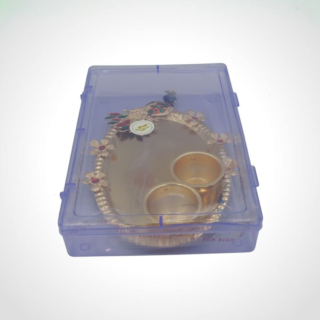 Peacock Theme Oval Haldi Kumkum Holder with Minakari - Divinesansar