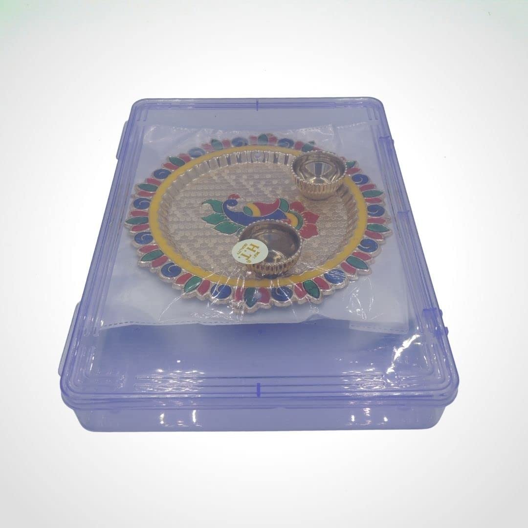Haldi Kumkum Acrylic Holder Peacock Theme round with Minakari - Divinesansar