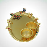 Peacock Theme Oval Haldi Kumkum Holder with Minakari - Divinesansar