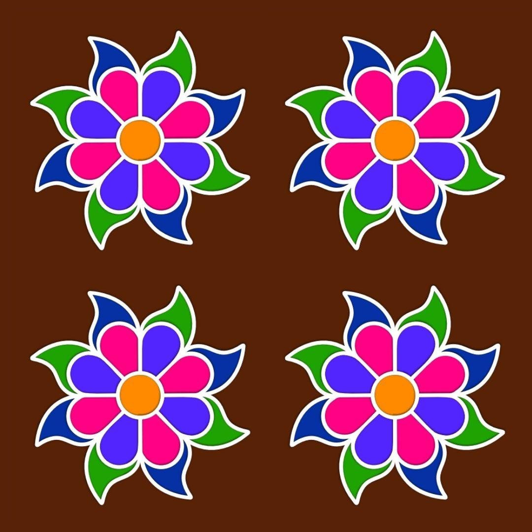 MDF Rangoli Board | Design M | 4″ x 4″ | Set of 4 - Divinesansar