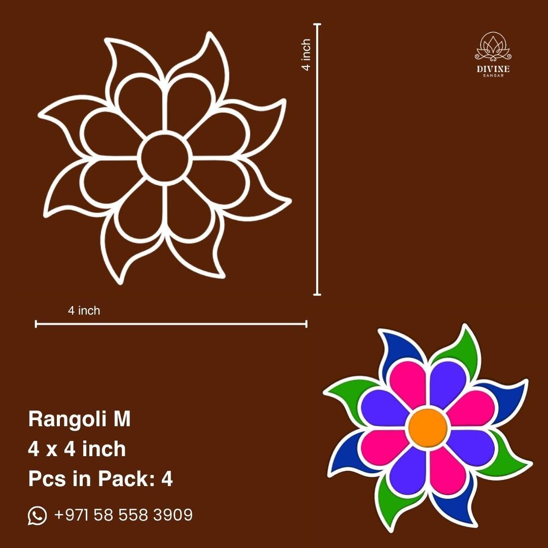 MDF Rangoli Board | Design M | 4″ x 4″ | Set of 4 - Divinesansar