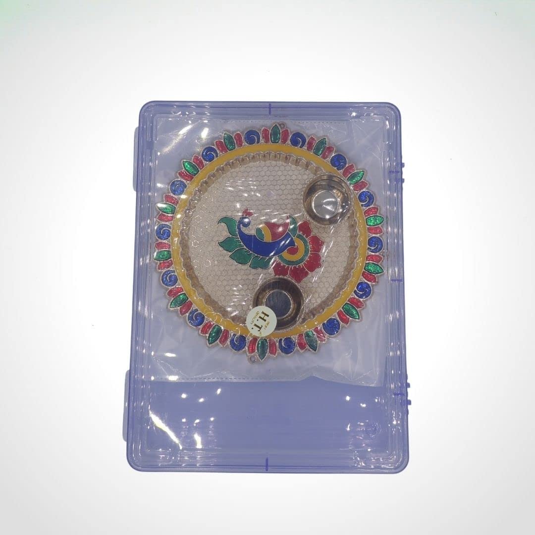 Haldi Kumkum Acrylic Holder Peacock Theme round with Minakari - Divinesansar