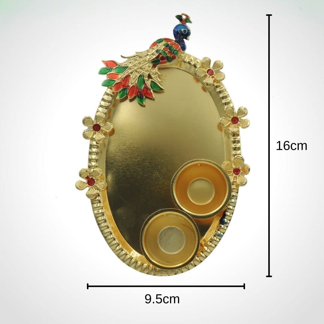 Peacock Theme Oval Haldi Kumkum Holder with Minakari - Divinesansar