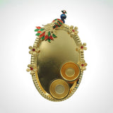 Peacock Theme Oval Haldi Kumkum Holder with Minakari - Divinesansar