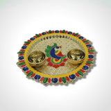 Haldi Kumkum Acrylic Holder Peacock Theme round with Minakari - Divinesansar