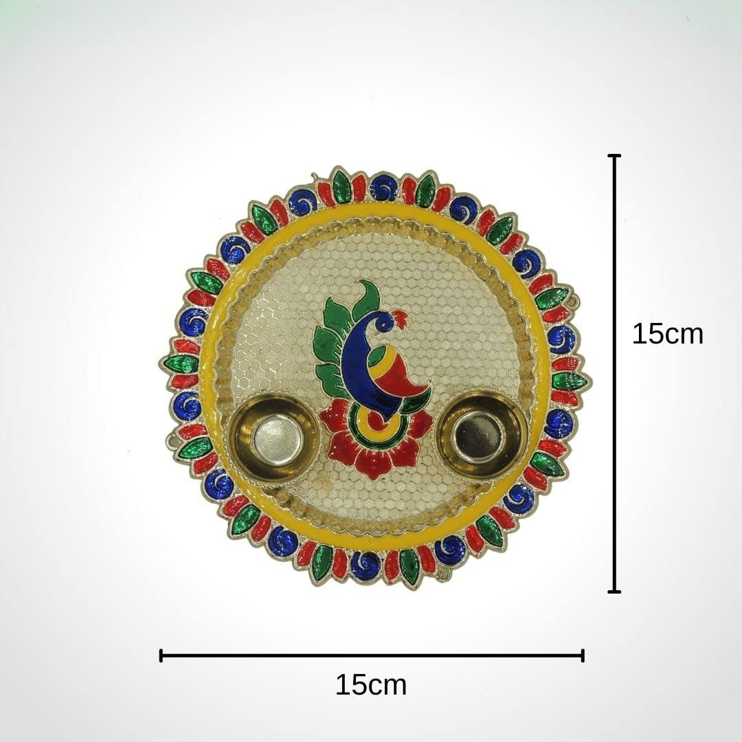 Haldi Kumkum Acrylic Holder Peacock Theme round with Minakari - Divinesansar
