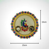 Haldi Kumkum Acrylic Holder Peacock Theme round with Minakari - Divinesansar
