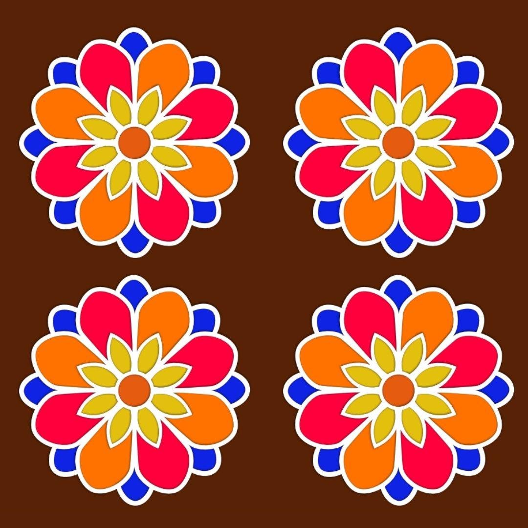 MDF Rangoli Board | Design N | 4″ x 4″ | Set of 4 - Divinesansar