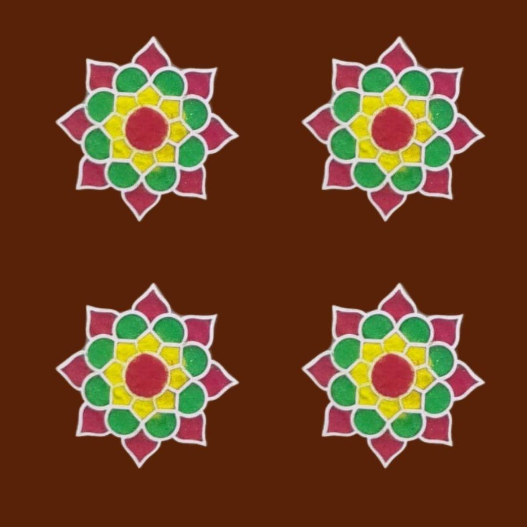 MDF Rangoli Board | Design O | 4" x 4" | Set of 4 - Divinesansar