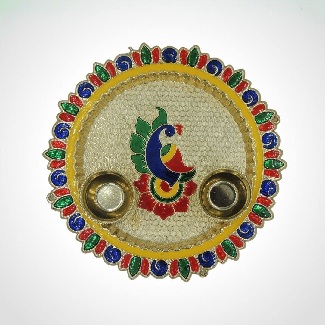 Haldi Kumkum Acrylic Holder Peacock Theme round with Minakari - Divinesansar