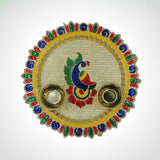 Haldi Kumkum Acrylic Holder Peacock Theme round with Minakari - Divinesansar