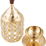 Crystal-Adorned Brass Akhand Diya - Divinesansar