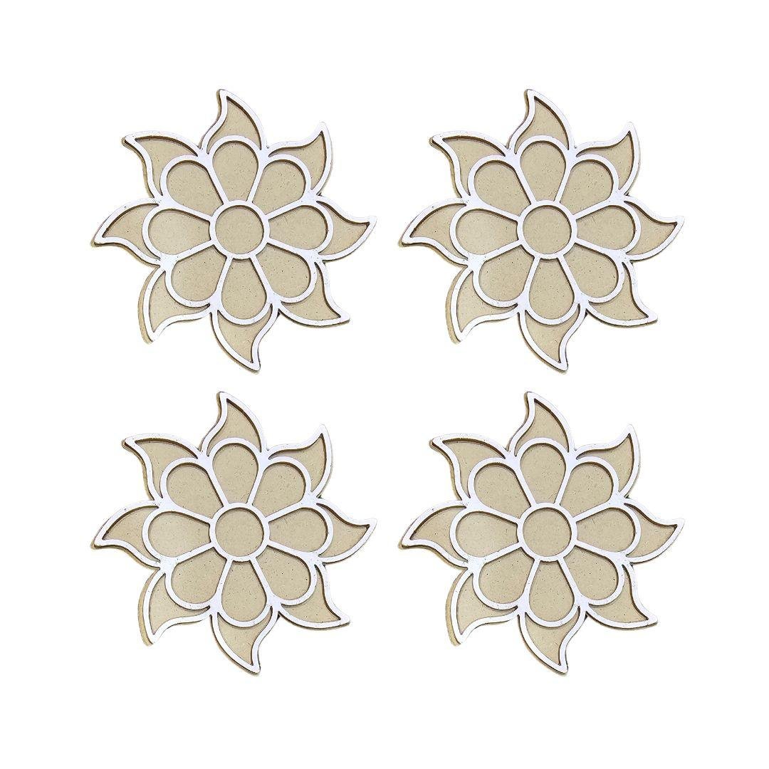 MDF Rangoli Board | Design M | 4″ x 4″ | Set of 4 - Divinesansar
