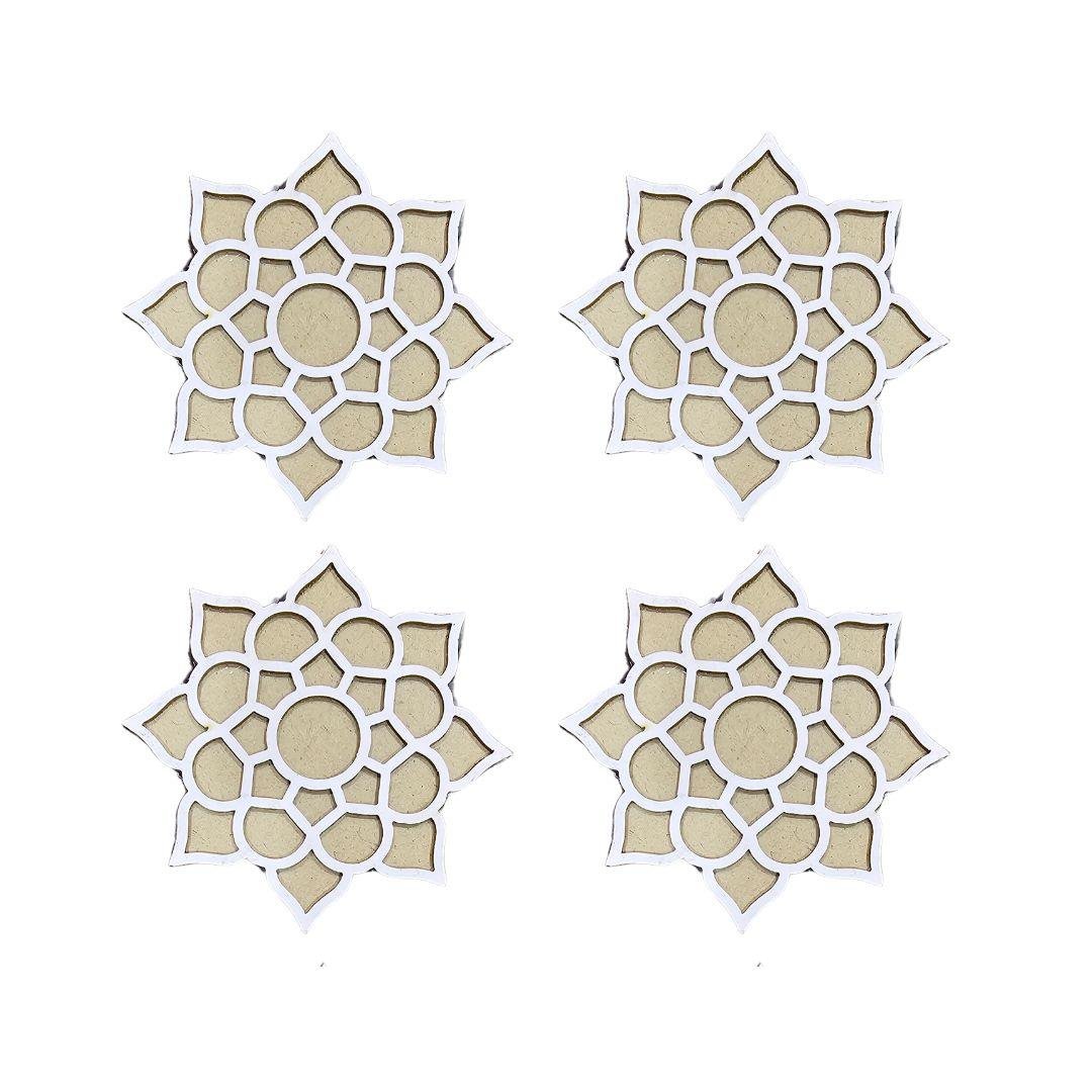 MDF Rangoli Board | Design O | 4" x 4" | Set of 4 - Divinesansar