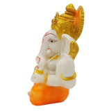 Divine Ganesha Statue | White and Orange | 4 Inches - Divinesansar