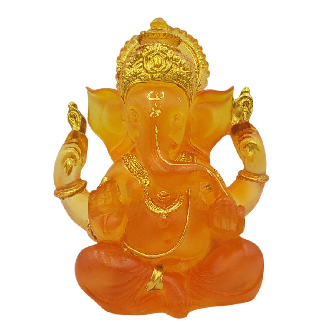 Divine Ganesha Statue | Transparent Orange | 4 Inches - Divinesansar
