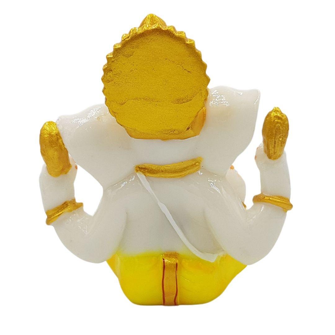 Divine Ganesha Statue | White and Yellow | 4 Inches - Divinesansar