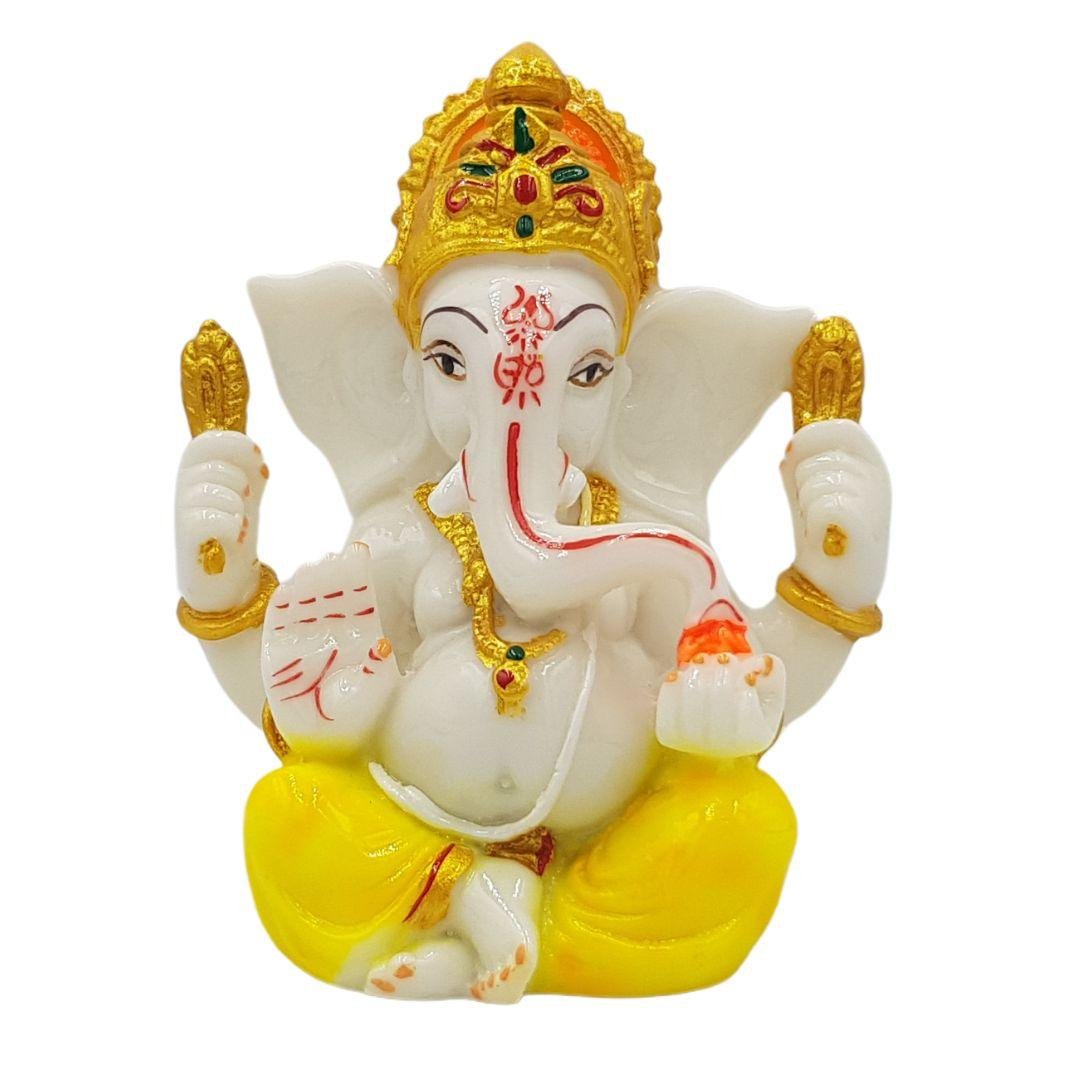 Divine Ganesha Statue | White and Yellow | 4 Inches - Divinesansar