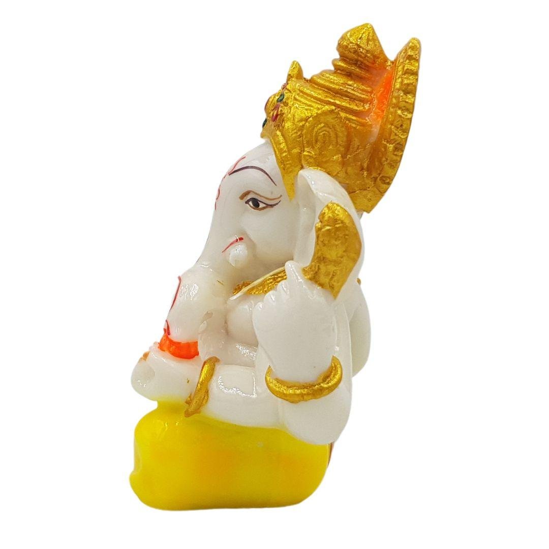 Divine Ganesha Statue | White and Yellow | 4 Inches - Divinesansar
