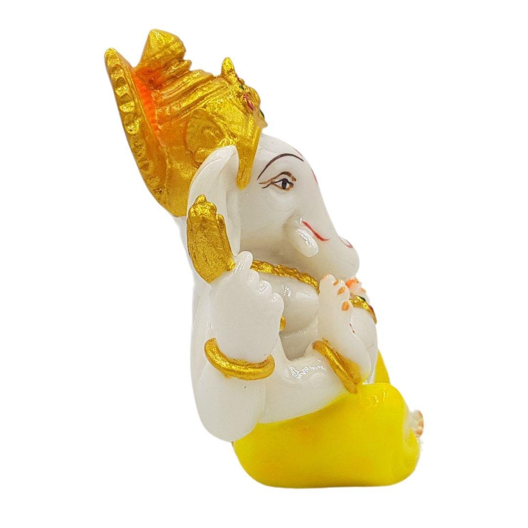 Divine Ganesha Statue | White and Yellow | 4 Inches - Divinesansar
