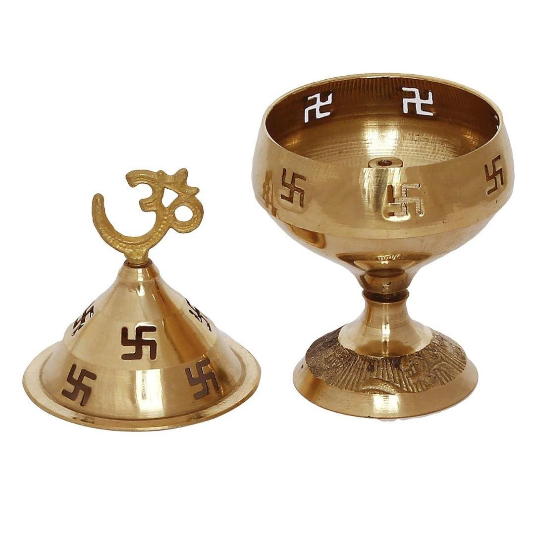 Akhand Brass Diya with Om and Swastik Symbol - Divinesansar