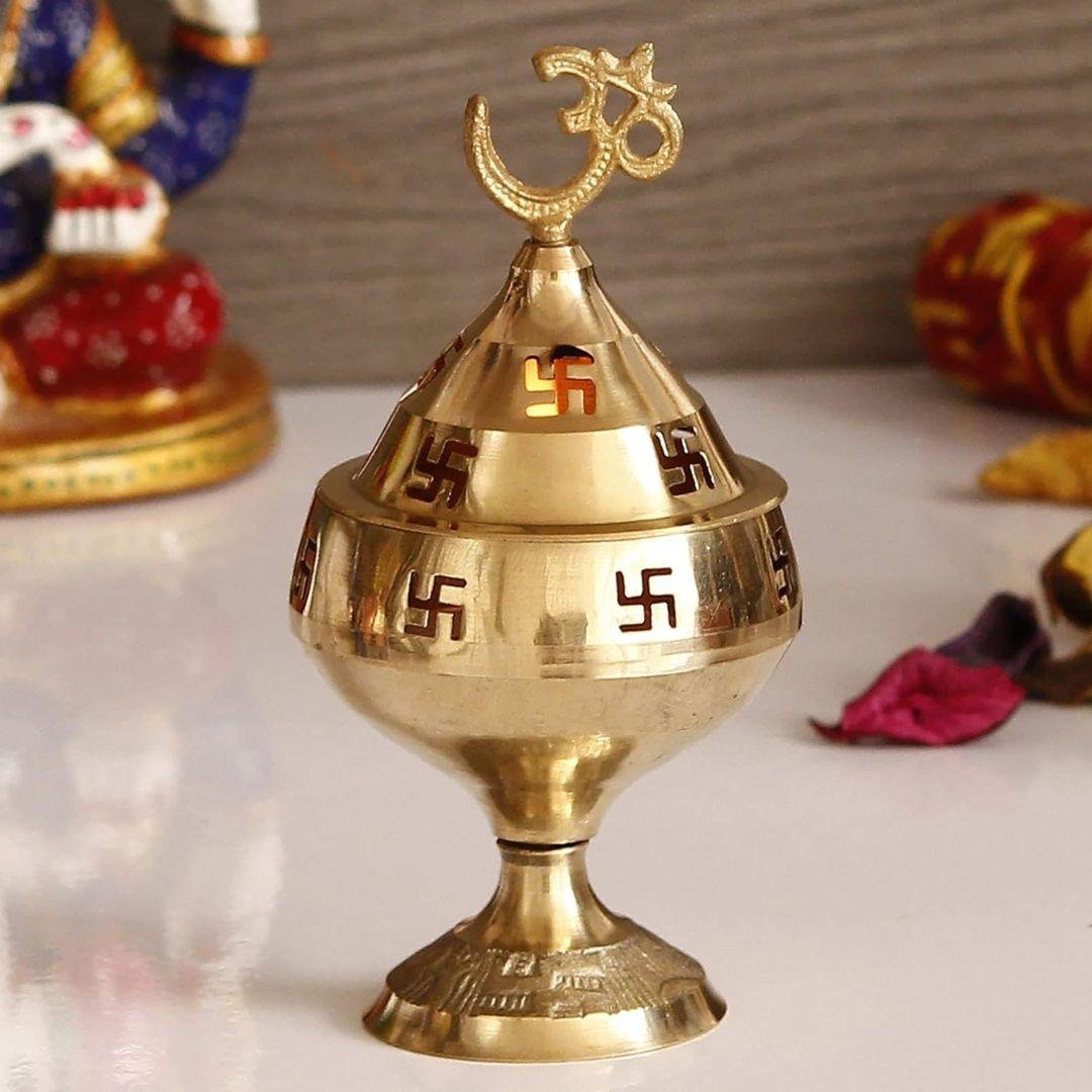 Akhand Brass Diya with Om and Swastik Symbol - Divinesansar