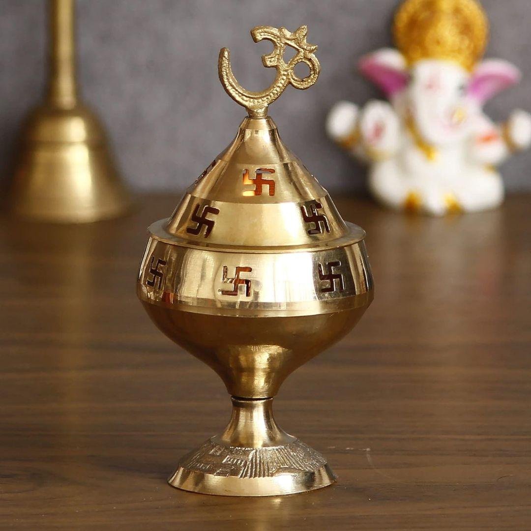 Akhand Brass Diya with Om and Swastik Symbol - Divinesansar