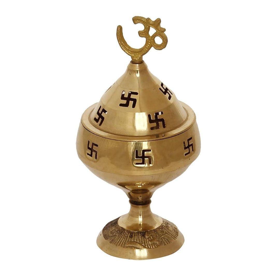 Akhand Brass Diya with Om and Swastik Symbol - Divinesansar