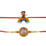 Kids Rakhi Combo with FAVOURITE Cartoon Characters (Bheem) - Set of 2, with Bonus Shravan/Ram Rakhis, Ekakshi Nariyal, Kumkum, & Akshat - Perfect for Celebrating Brotherly Love - Divinesansar