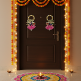 Peacock & Lotus Shubh Labh Pink Wall Hangings: Handmade Motiwork (15cm x 8.5cm)