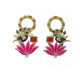 Peacock & Lotus Shubh Labh Pink Wall Hangings: Handmade Motiwork (15cm x 8.5cm)