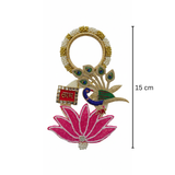 Peacock & Lotus Shubh Labh Pink Wall Hangings: Handmade Motiwork (15cm x 8.5cm)
