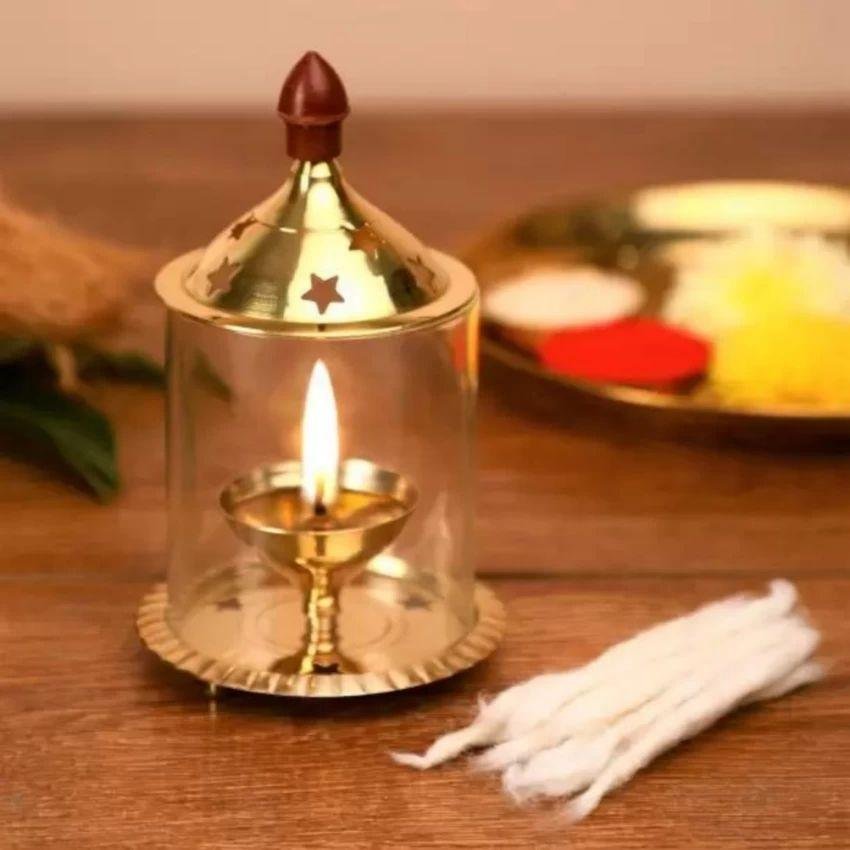 Akhand Diya with Glass Cover - Divinesansar