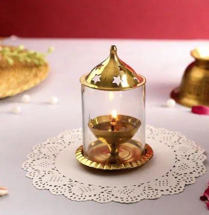 Akhand Diya with Glass Cover - Divinesansar