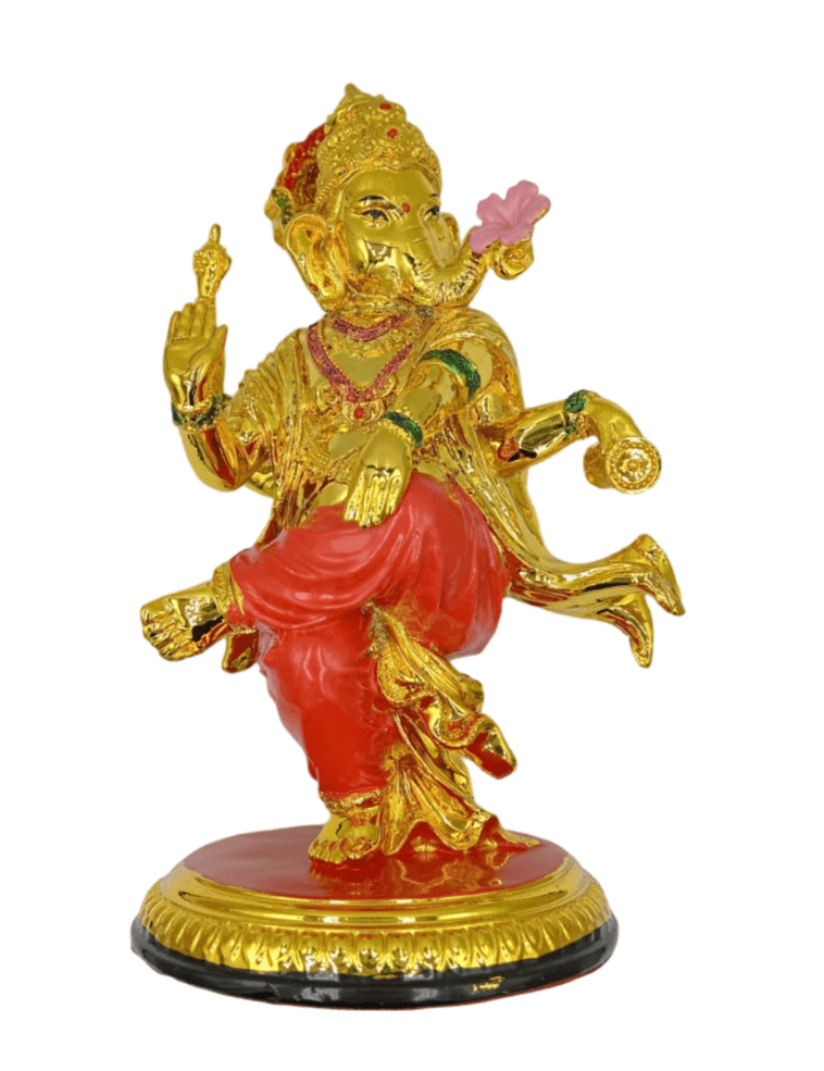 Ganesha Murti Statue With Golden & Red  - 25cmx25cm - Divinesansar