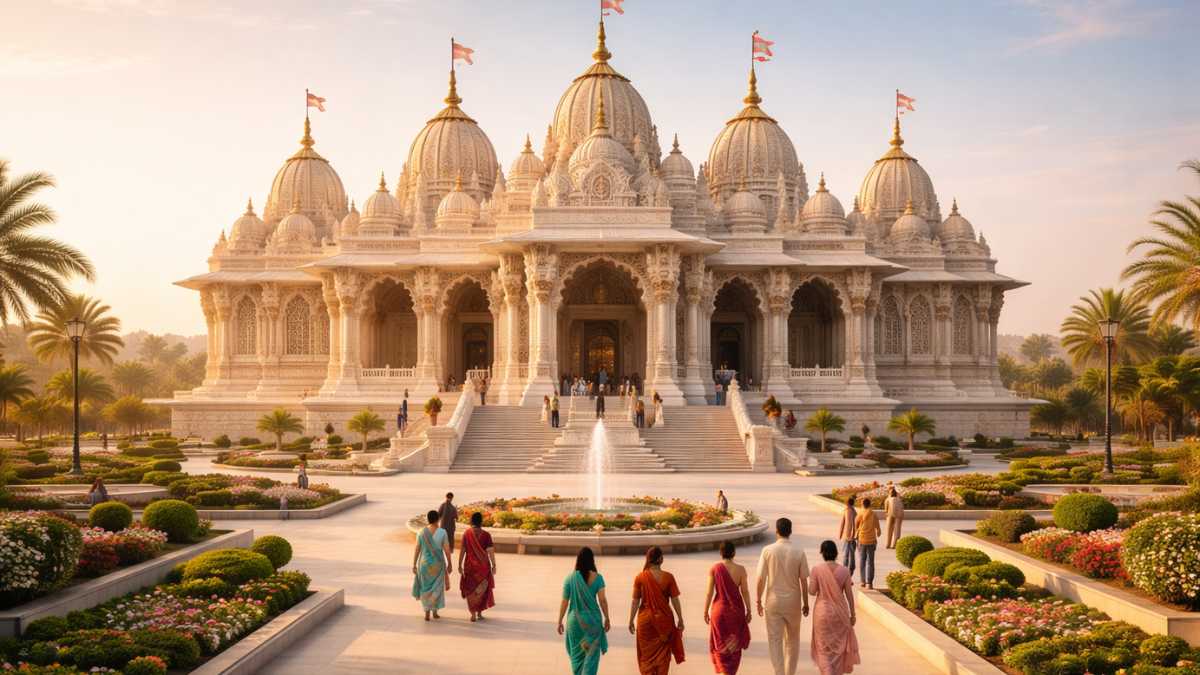 BAPS Hindu Mandir Abu Dhabi with Divine Sansar spirituality guide for UAE visitors