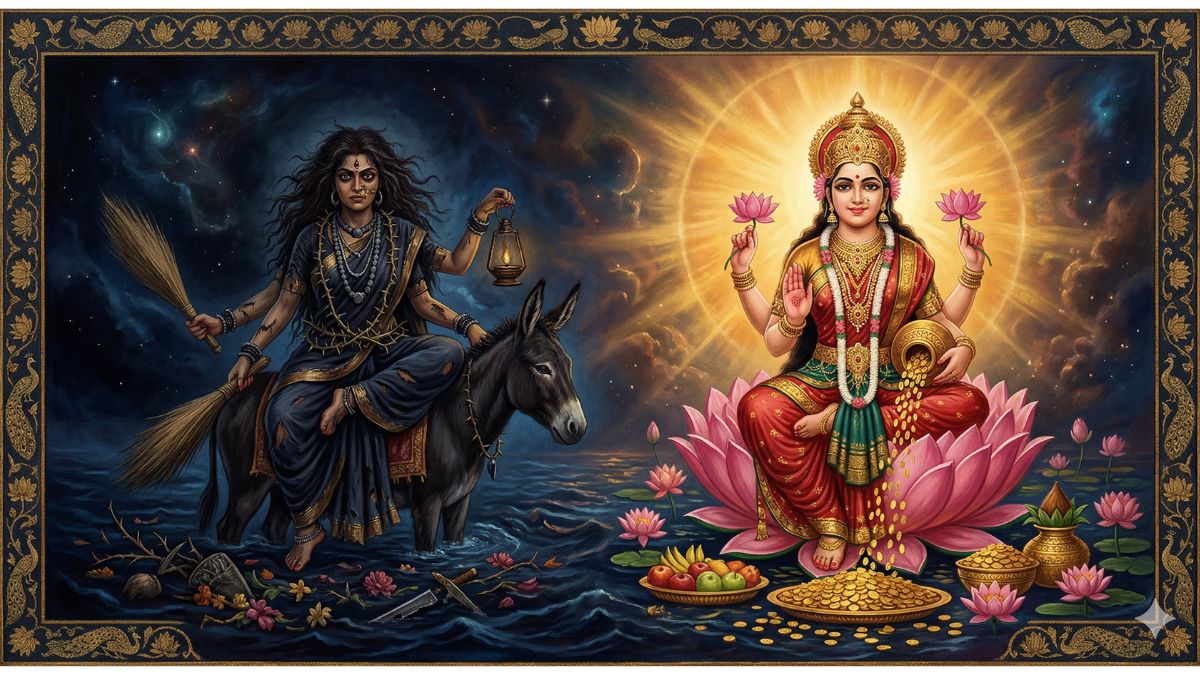 Maa Lakshmi and Alakshmi two sisters of wealth and misfortune - Divine Sansar UAE